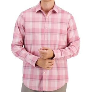 Alfani Men's Pink Regular-Fit Yarn-Dyed Plaid Dobby Button-Down Shirt Size Small